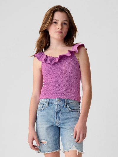 Ροζ Παιδικό Ruffle Smocked Αμάνικο Τοπ-435150003
