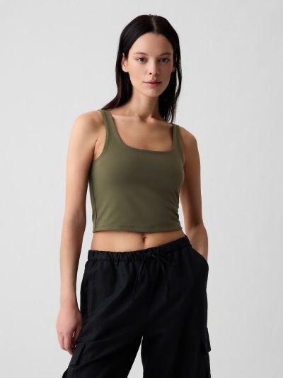 Πράσινο Compact Jersey Cropped Αμάνικο Τοπ-407981004