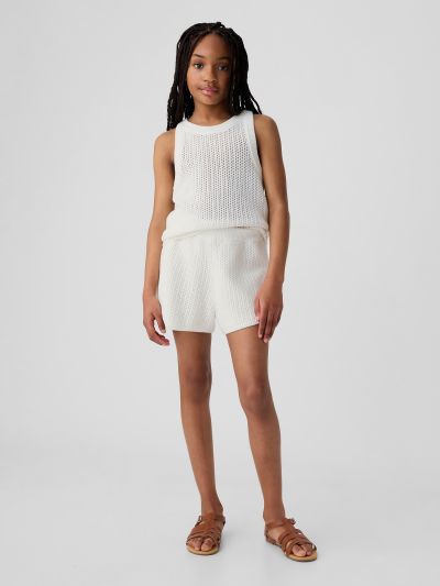 Άσπρο Παιδικό Mid Rise Crochet Σορτς-434500001