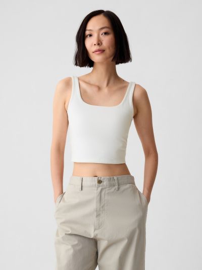 Άσπρο Compact Jersey Cropped Αμάνικο Τοπ-407981003