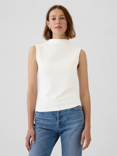Modern Funnel-Neck Ruched Tank Μπλούζα-521686001
