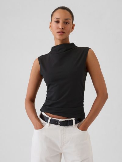 Modern Funnel-Neck Ruched Tank Μπλούζα-521686002