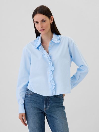 Classic Cropped Poplin Ruffle Shirt-543938000