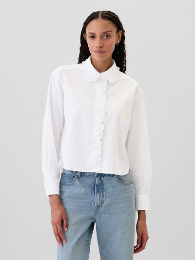 Classic Cropped Poplin Ruffle Shirt-543938001