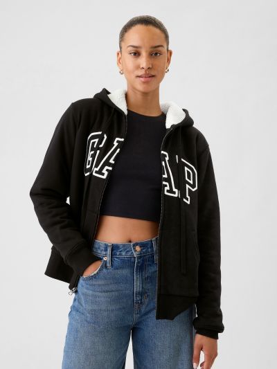Relaxed Gap Logo Sherpa-Lined Zip Φούτερ με Κουκούλα-498594005