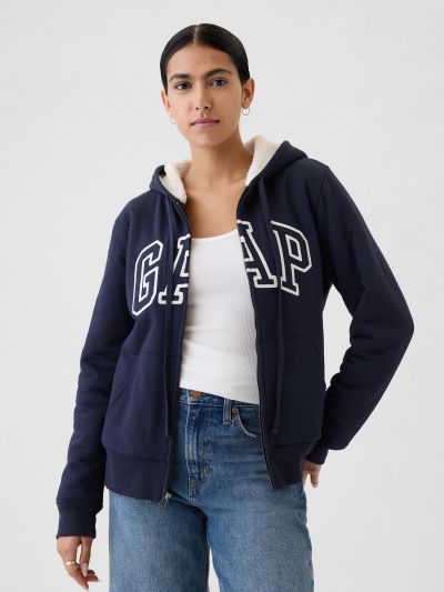 Relaxed Gap Logo Sherpa-Lined Zip Φούτερ με Κουκούλα-498594002